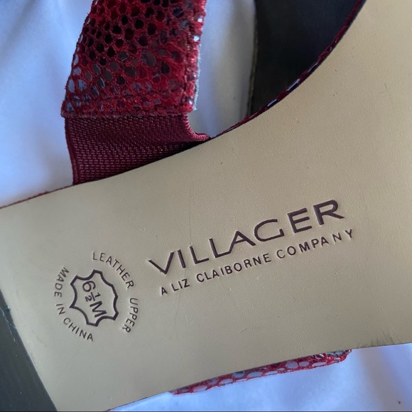 VILLAGER A LIZ CLAIBORNE COMPANY Santina Snakeskin Square Toe Sandal Red 6.5 - Picture 13 of 14